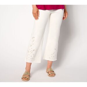 Isaac Mizrahi Live! Women's Pants Sz 12 True Denim Crop Wide Leg White A644001